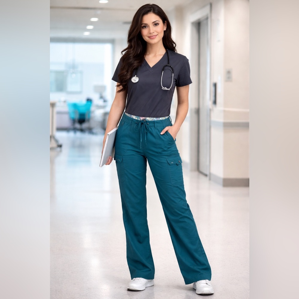 Koi Women’s Scrub Pants | Soft Stretch Nursing Uniform Bottoms. - Caribbean Blue